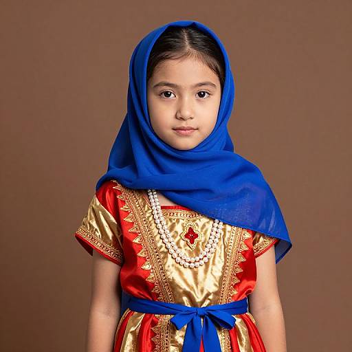 Young Girl in Traditional Blue Headscarf