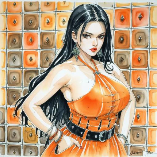 Elegant Demon Slayer in Vibrant Orange Dress