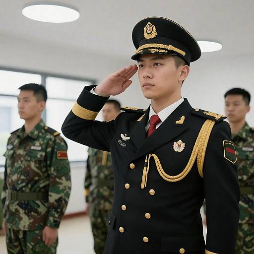 Young Officer Saluting in Modern Office