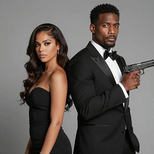 Formal Couple with Serious Expressions