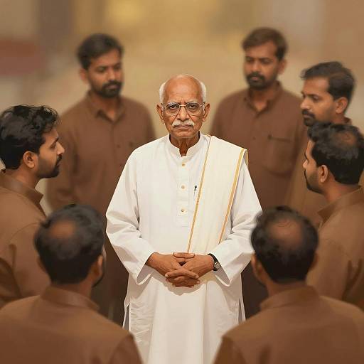 Serene Elder Among Blurred Figures