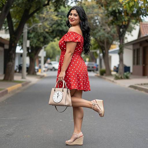 Confident Curvy Latina in Red Dress