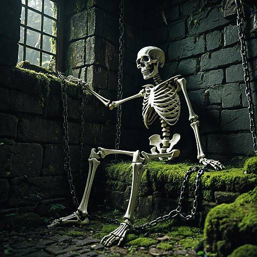 Chained Skeleton in Mossy Dungeon