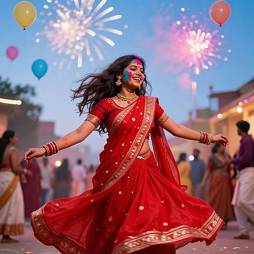 Joyful Indian Girl Dancing at Holi