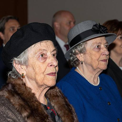 Two Elderly Women Wearing Hats Indoors