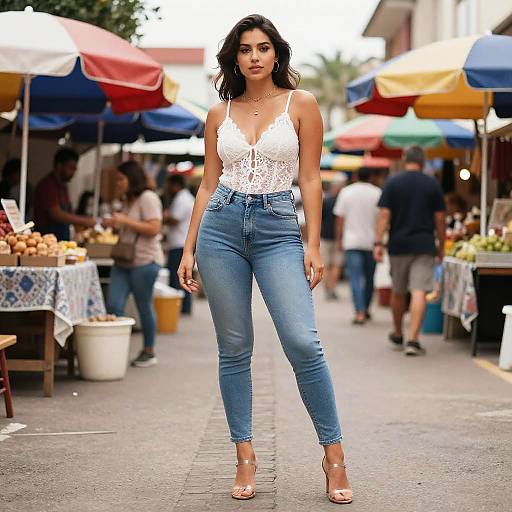 Curvy Woman at Vibrant Outdoor Market