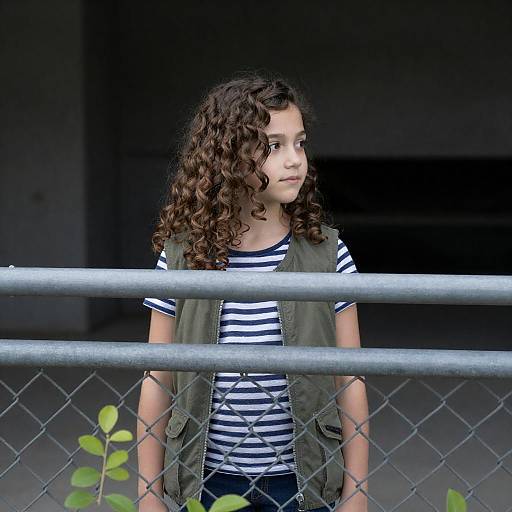 Curly Haired Girl Behind Chain-Link Fence