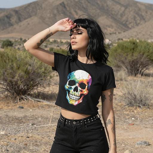 Woman in Skull Crop Top Outdoors