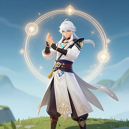 White-Haired Genshin Elemental Mage