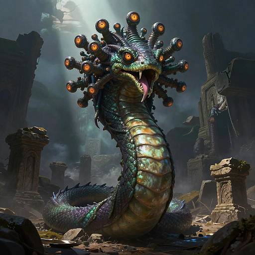 Many-Eyed Hydra Rising from Ruins