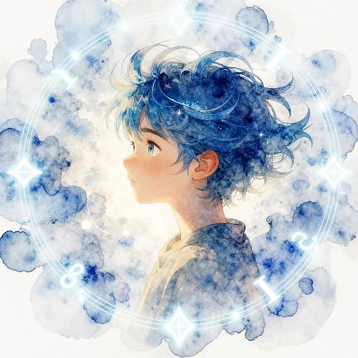 Whimsical Fantasy Blue-Haired Boy