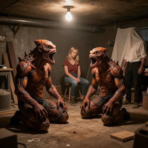 Eerie Scene in a Dim Basement Workshop