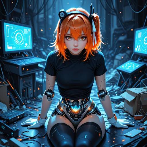 Futuristic Cowboy Girl in a Worn Room