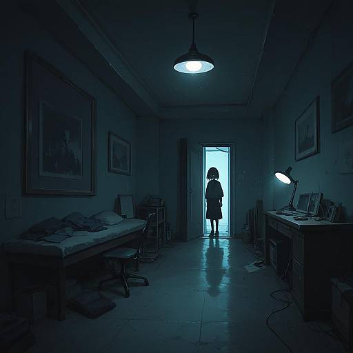 Solo Girl in Study with Standing Lamp