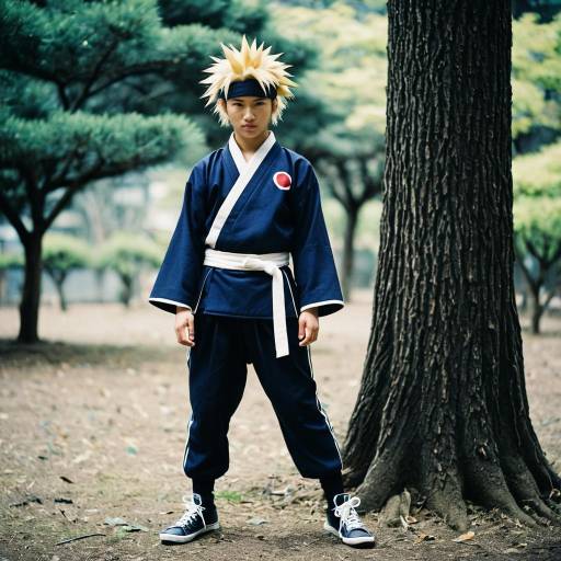 Boy in Denki Kaminari Costume Outdoors