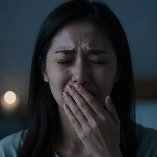 Expressive Portrait of Distress in Blue Light