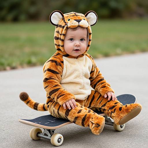 Adorable Tiger Toddler on Skateboard