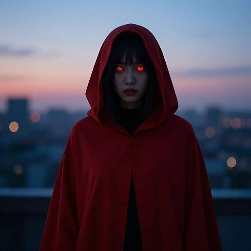 Crimson Cloaked Figure at Twilight