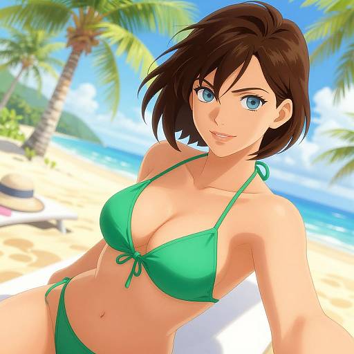 Confident Woman Beach Selfie Vivid Art