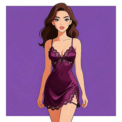 Elegant Woman in Burgundy Silk Chemise