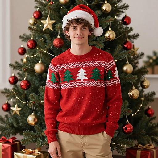 Festive Christmas Attire with Young Man