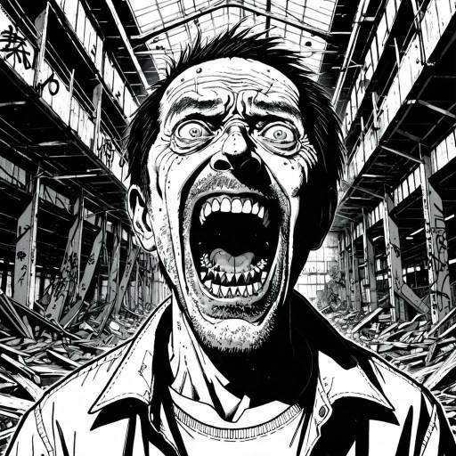 Shocked Man in Collapsing Warehouse Scene