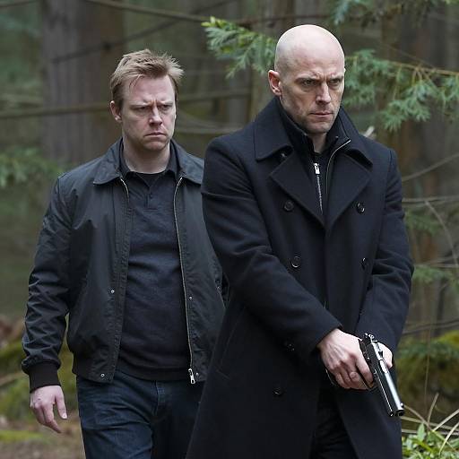 Two Men with Gun in Forest