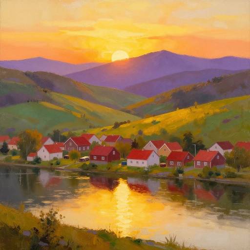 Golden Sunrise Over Serene Village