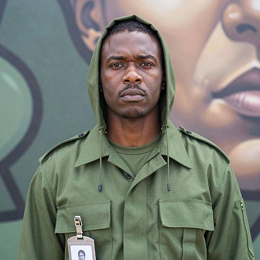 Serious Portrait in Military Green Costume