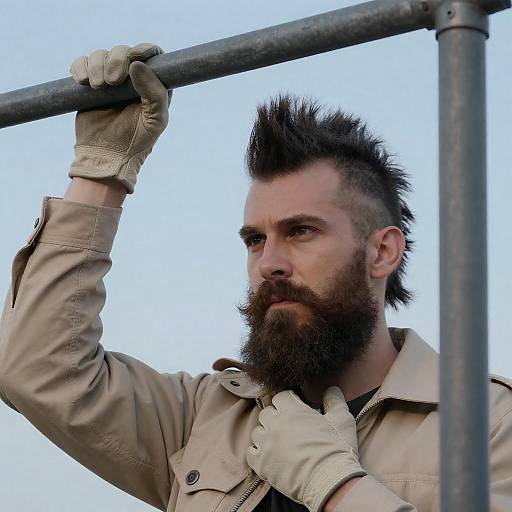 Bearded Man with Mohawk and Metal Bars
