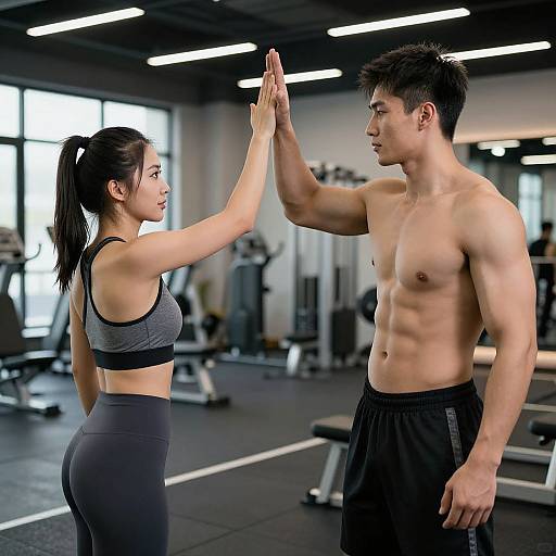 Athletic Duo High-Fiving in Gym