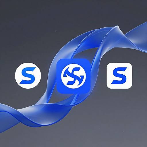 Digital graphic featuring a blue, ribbon-like wave on a dark gradient background, with three white, blue-lettered icons: 