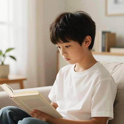 Cozy Boy Reading in Minimalist Room