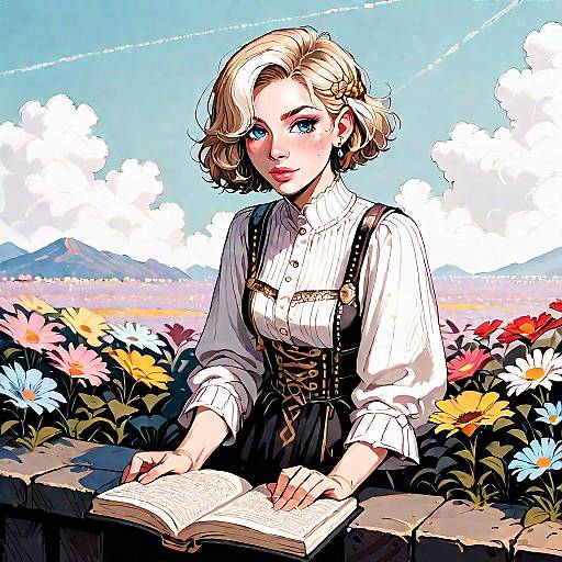 Vintage Woman Reading in Nature