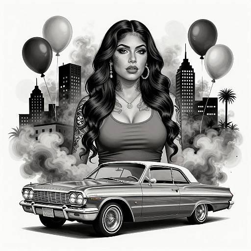 Chicano Mural: Tattooed Woman & Lowriders