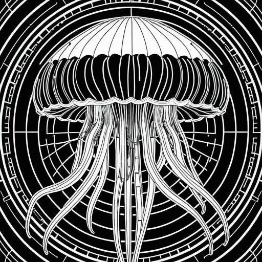 Mandala Cybernetic Jellyfish Line Art