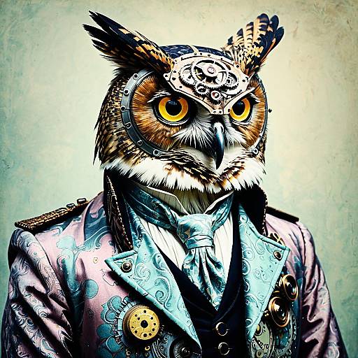 Steampunk Clockwork Owl in Regency Silk Jacket