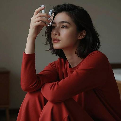 Contemplative Woman Holding Glass