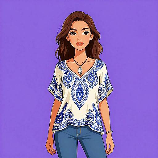 Bohemian Woman in Paisley Top