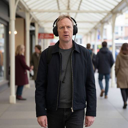 Man with Headphones in Pavilion