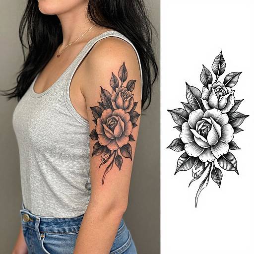 Casual Woman with Detailed Floral Tattoo