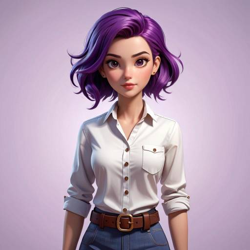 3D Cartoon Portrait of Woman with Purple Hair
