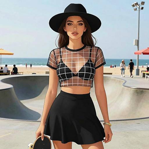 Stylish Woman at Beach Skate Park