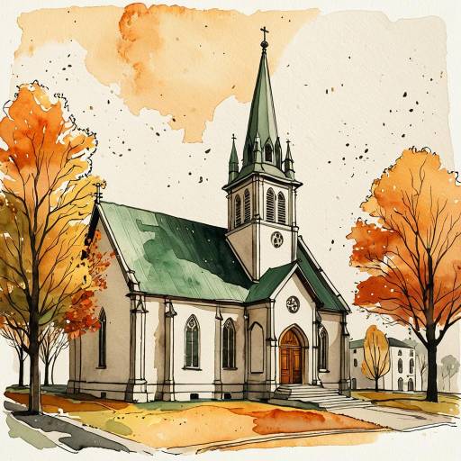 Serene Autumn Church in Watercolor Style