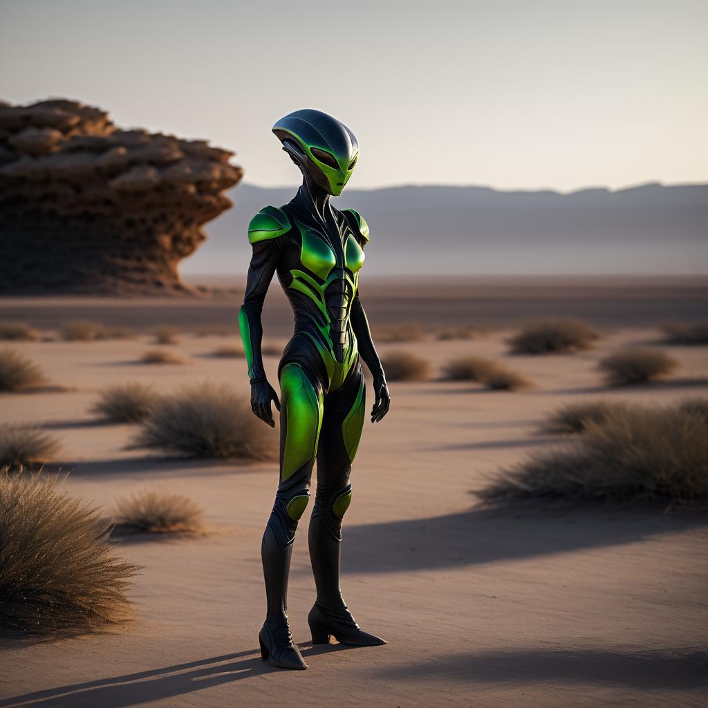 Alien in Barren Landscape with Harsh Lighting