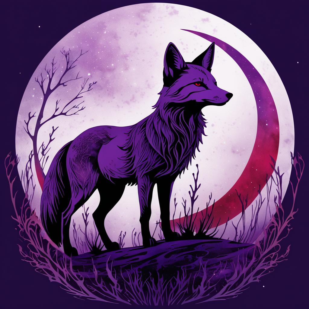 Mystical Fox in Purple Mist Etching