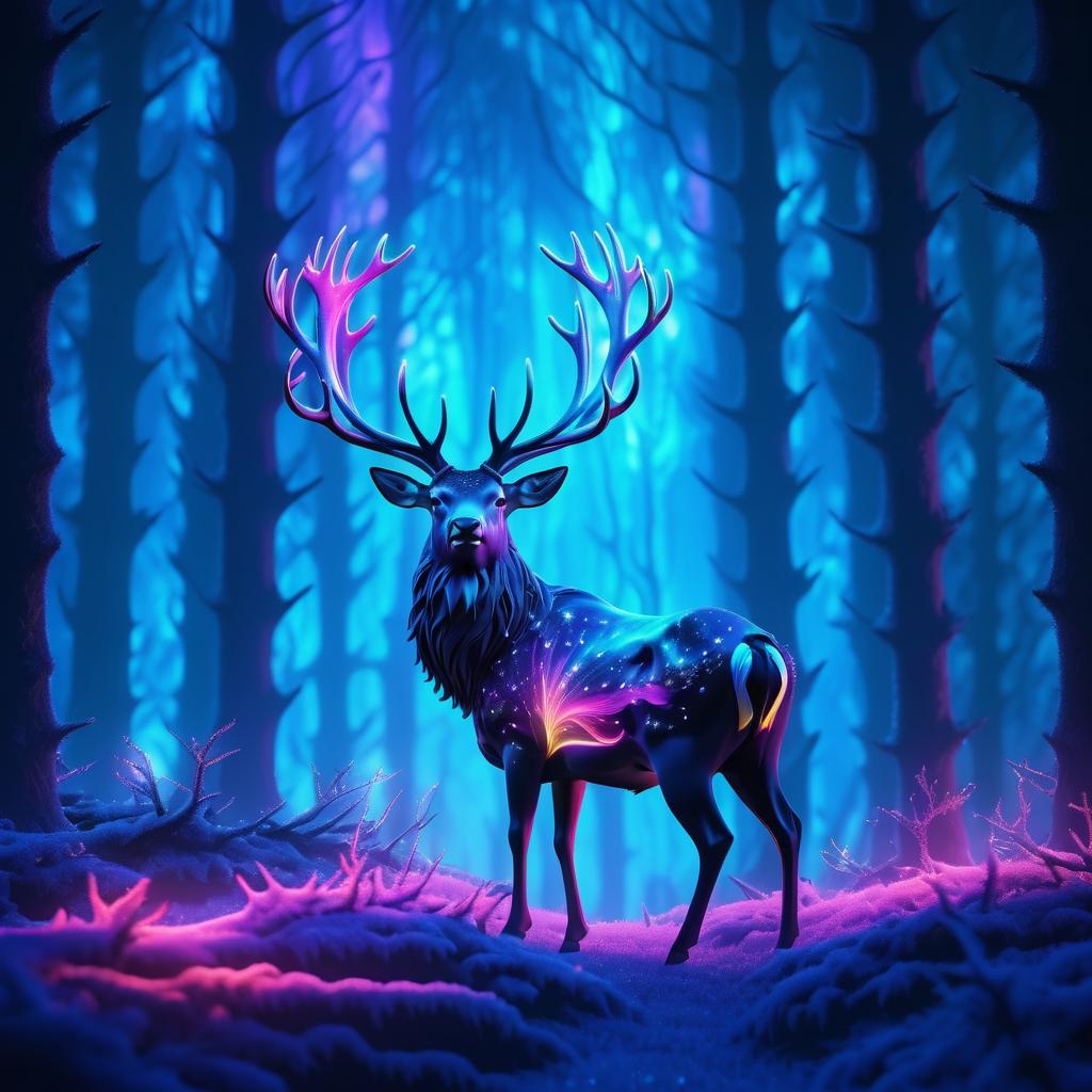 Majestic Stag in Neon Enchanted Forest