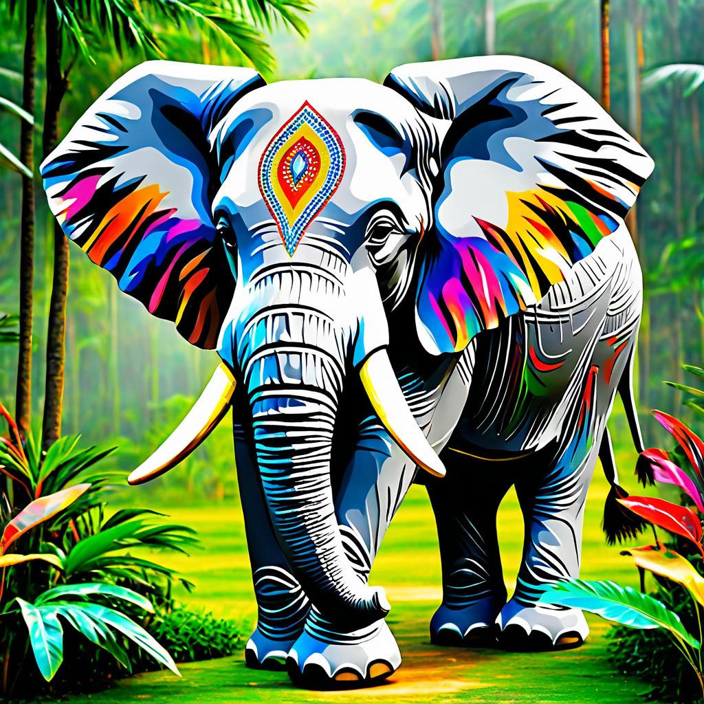 Colorful Elephant in a Vibrant Jungle