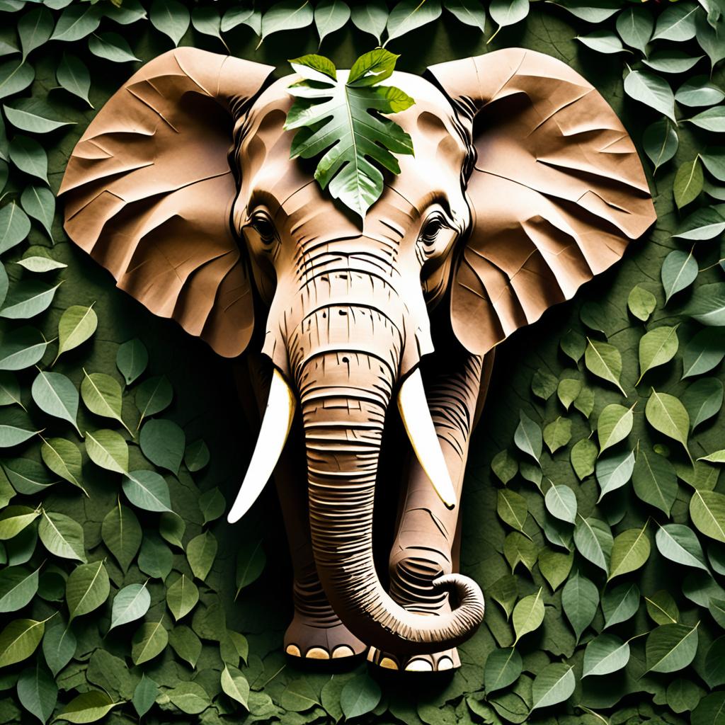 Leafy Elephant Portrait in Earthy Tones