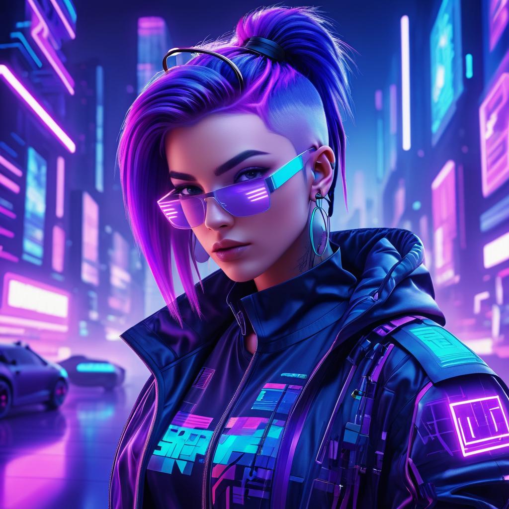 Futuristic Hacker in Neon Cyberpunk Scene